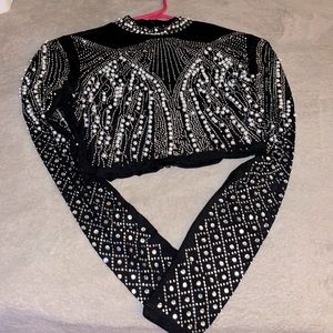 Swarovski Crop Top Long Sleeves
